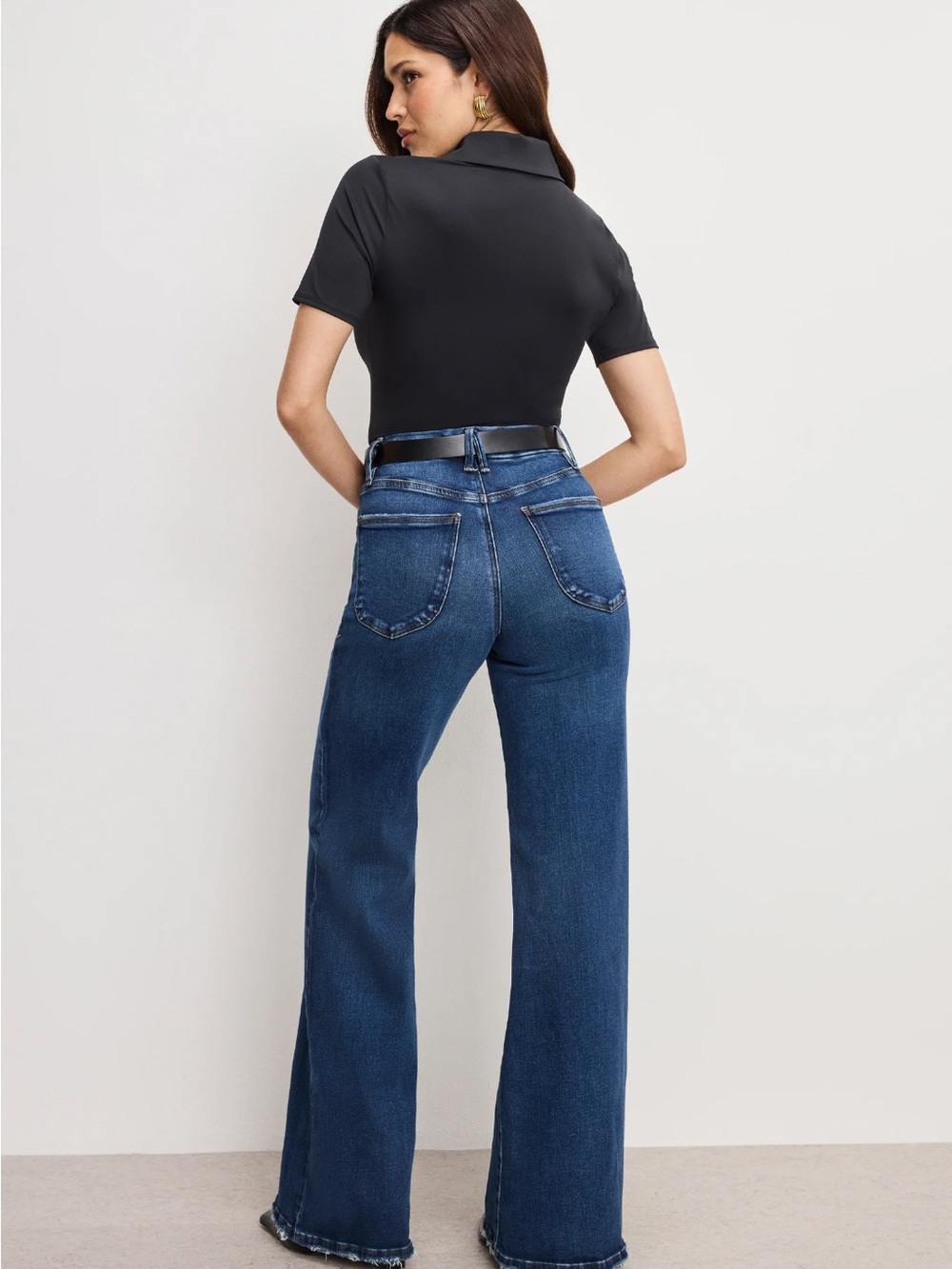Good American Soft Tech Good Waist Palazzo Jeans Indigo Waist Cinching 16 - $178 - Picture 8 of 17